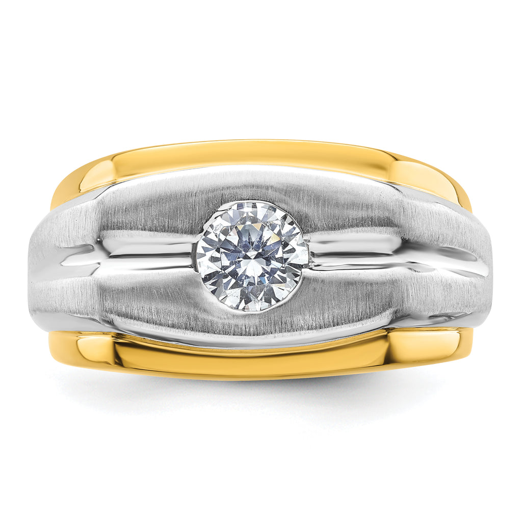 14k Two-tone 1 carat Lab Grown Diamond VS/SI+ G+ Complete Polished and Satin Men's Ring - Sophia Jewelers