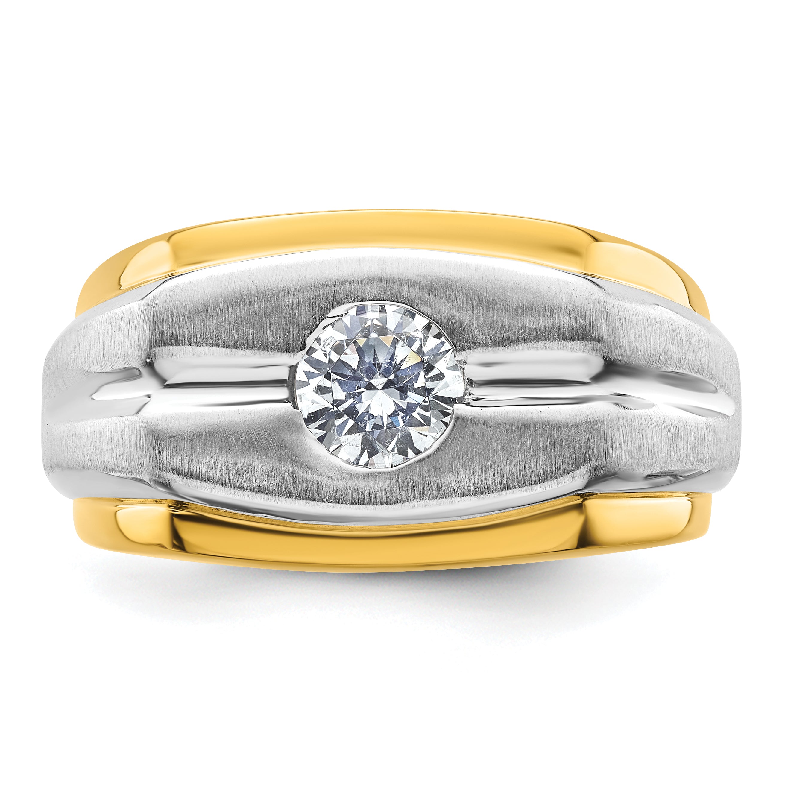14k Two-tone 1 carat Lab Grown Diamond VS/SI+ G+ Complete Polished and Satin Men's Ring - Sophia Jewelers