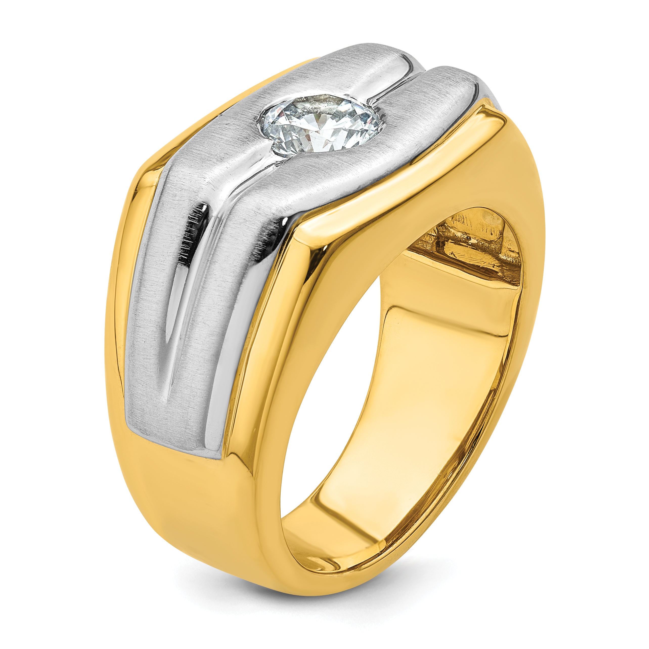 14k Two-tone 1 carat Lab Grown Diamond VS/SI+ G+ Complete Polished and Satin Men's Ring - Sophia Jewelers