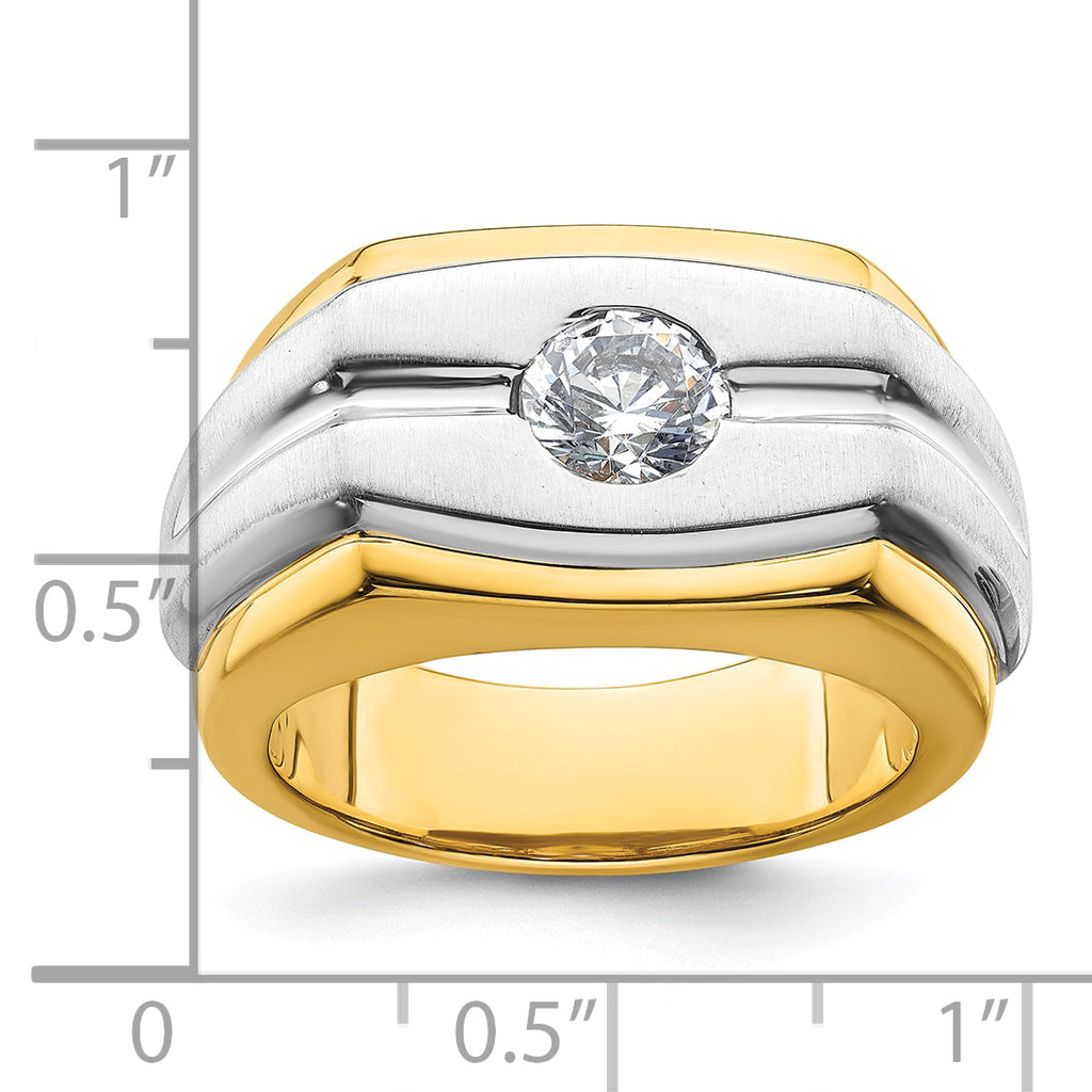 14k Two-tone 1 carat Lab Grown Diamond VS/SI+ G+ Complete Polished and Satin Men's Ring - Sophia Jewelers