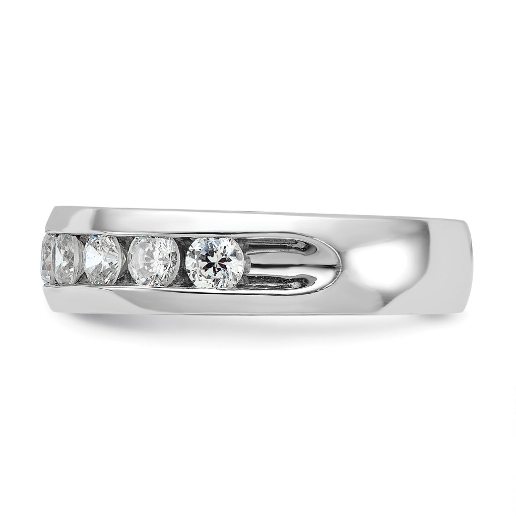 14k White Gold Men's Polished 9-Stone 1 Carat AA Quality Diamond Ring - Sophia Jewelers
