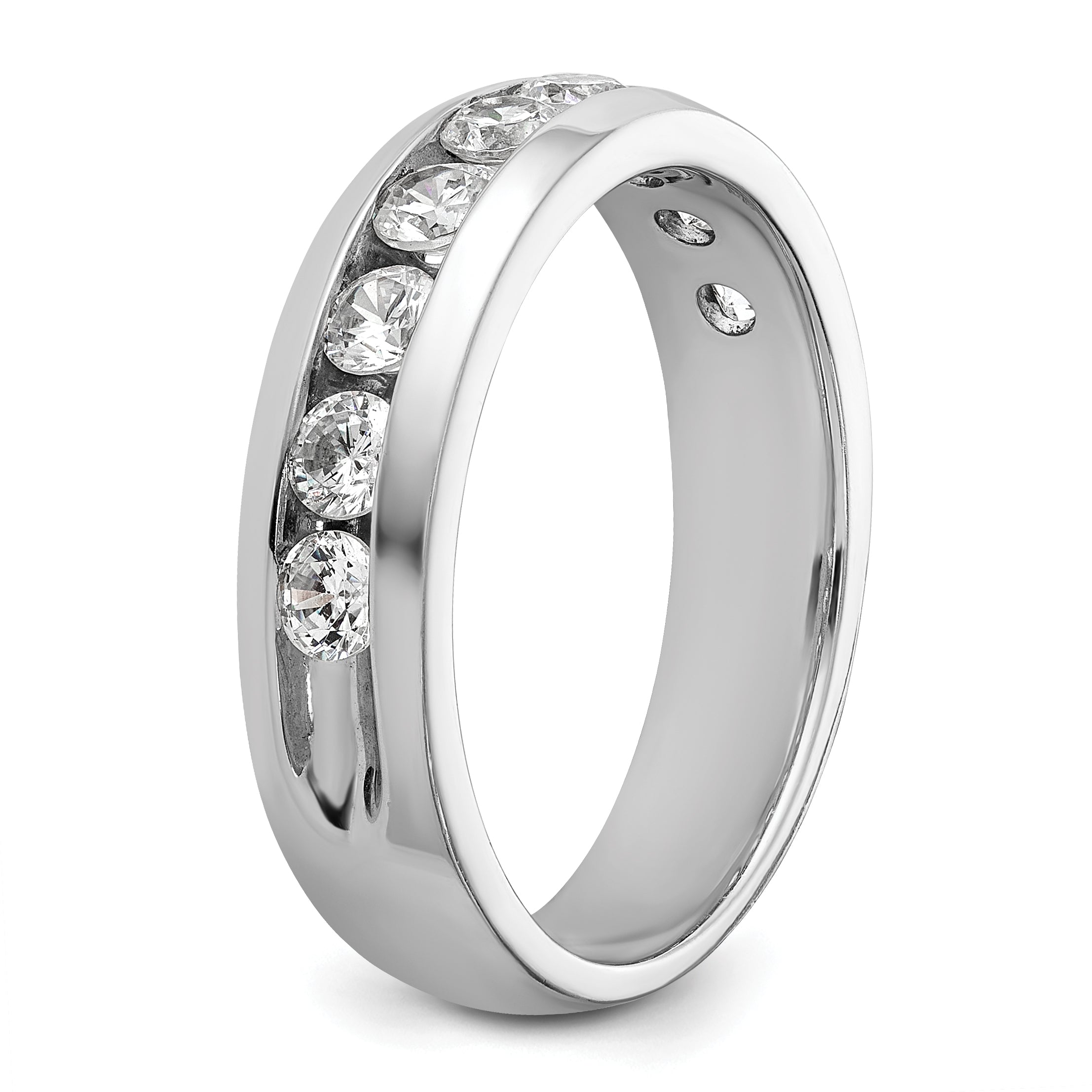 14k White Gold Men's Polished 9-Stone 1 Carat AA Quality Diamond Ring - Sophia Jewelers