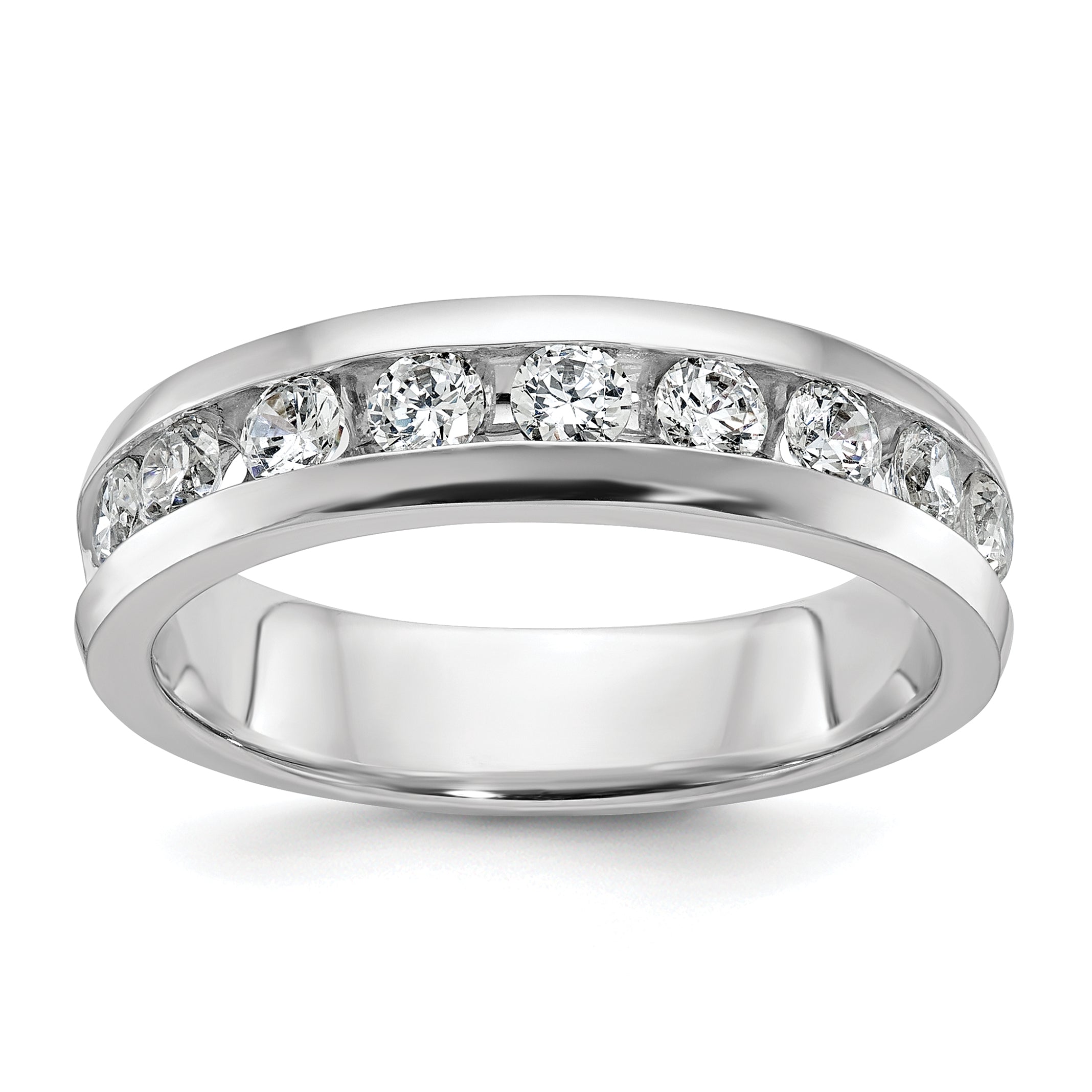 14k White Gold Men's Polished 9-Stone 1 Carat AA Quality Diamond Ring - Sophia Jewelers