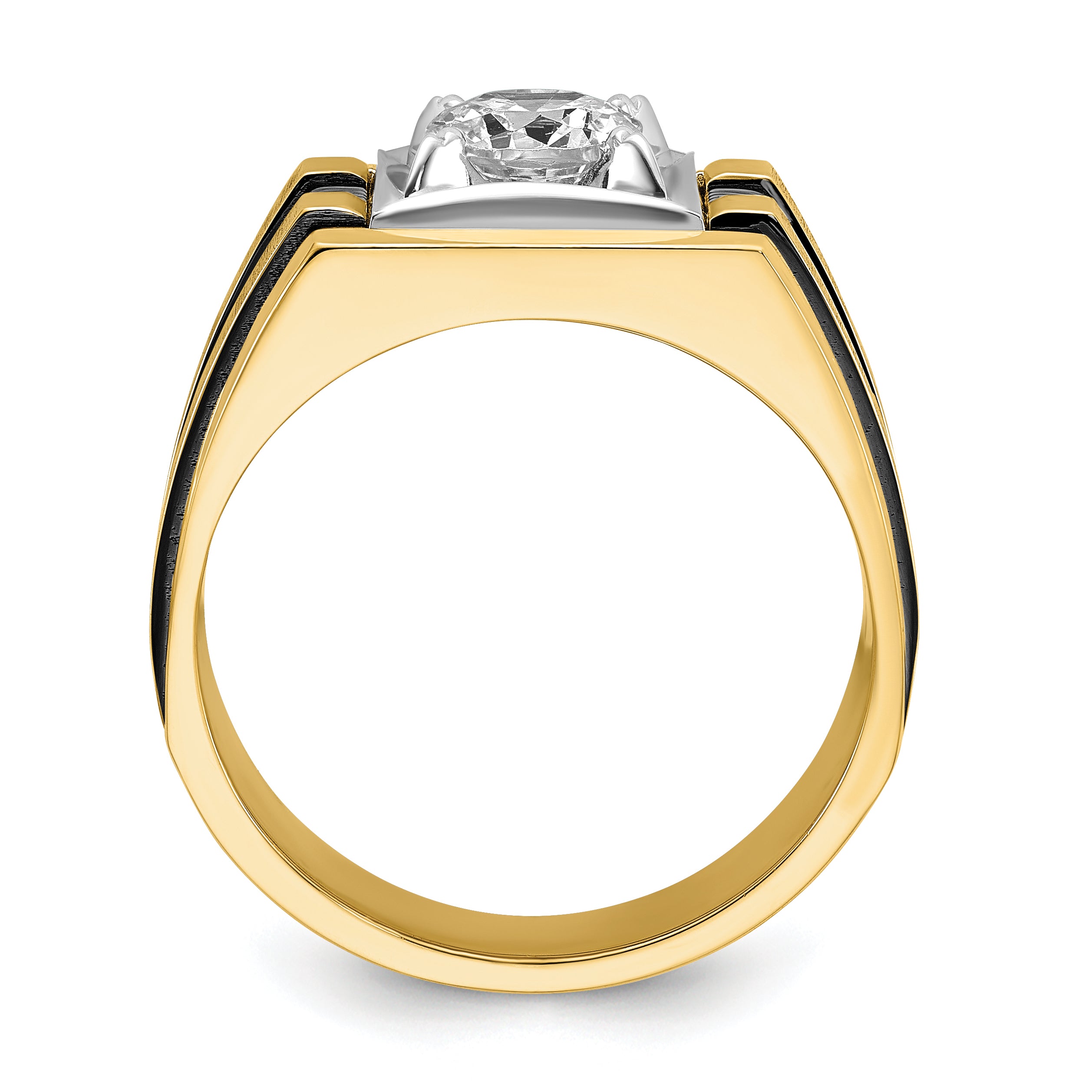14k Two Tone with Black Rhodium 1 carat Lab Grown Diamond VS/SI+ G+ Complete Polished and Satin Men's Ring Secondary image