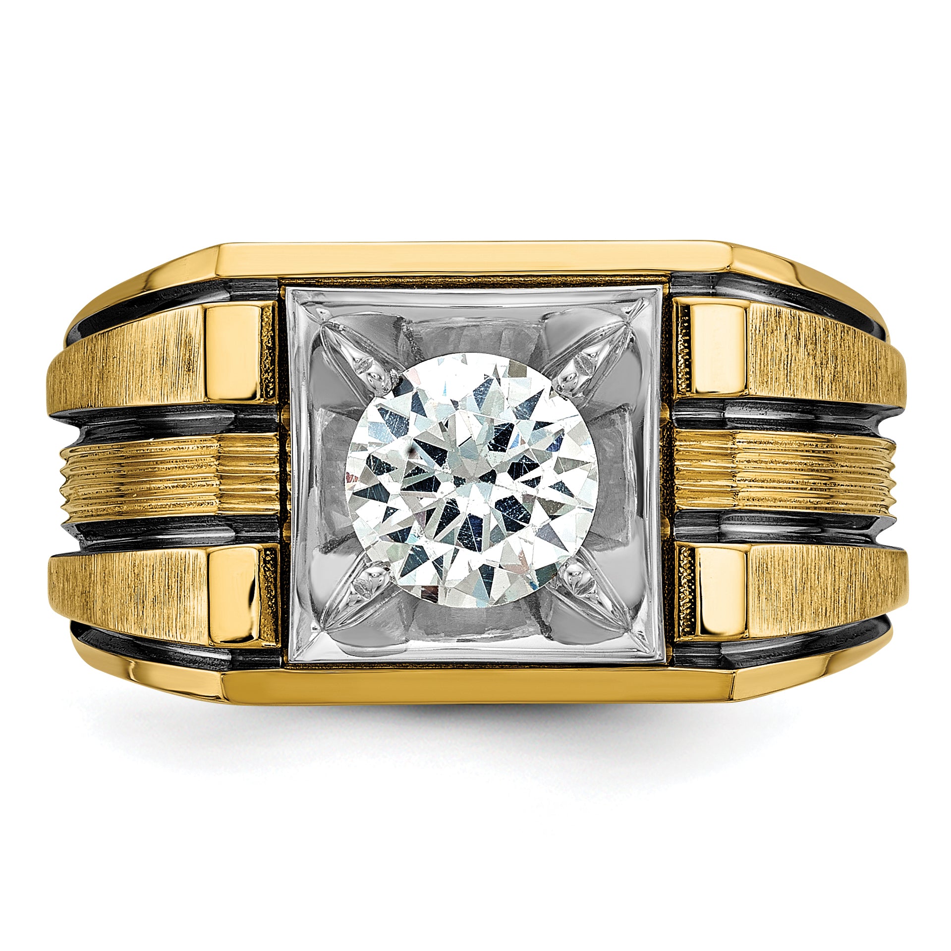 14k Two Tone with Black Rhodium 1 carat Lab Grown Diamond VS/SI+ G+ Complete Polished and Satin Men's Ring