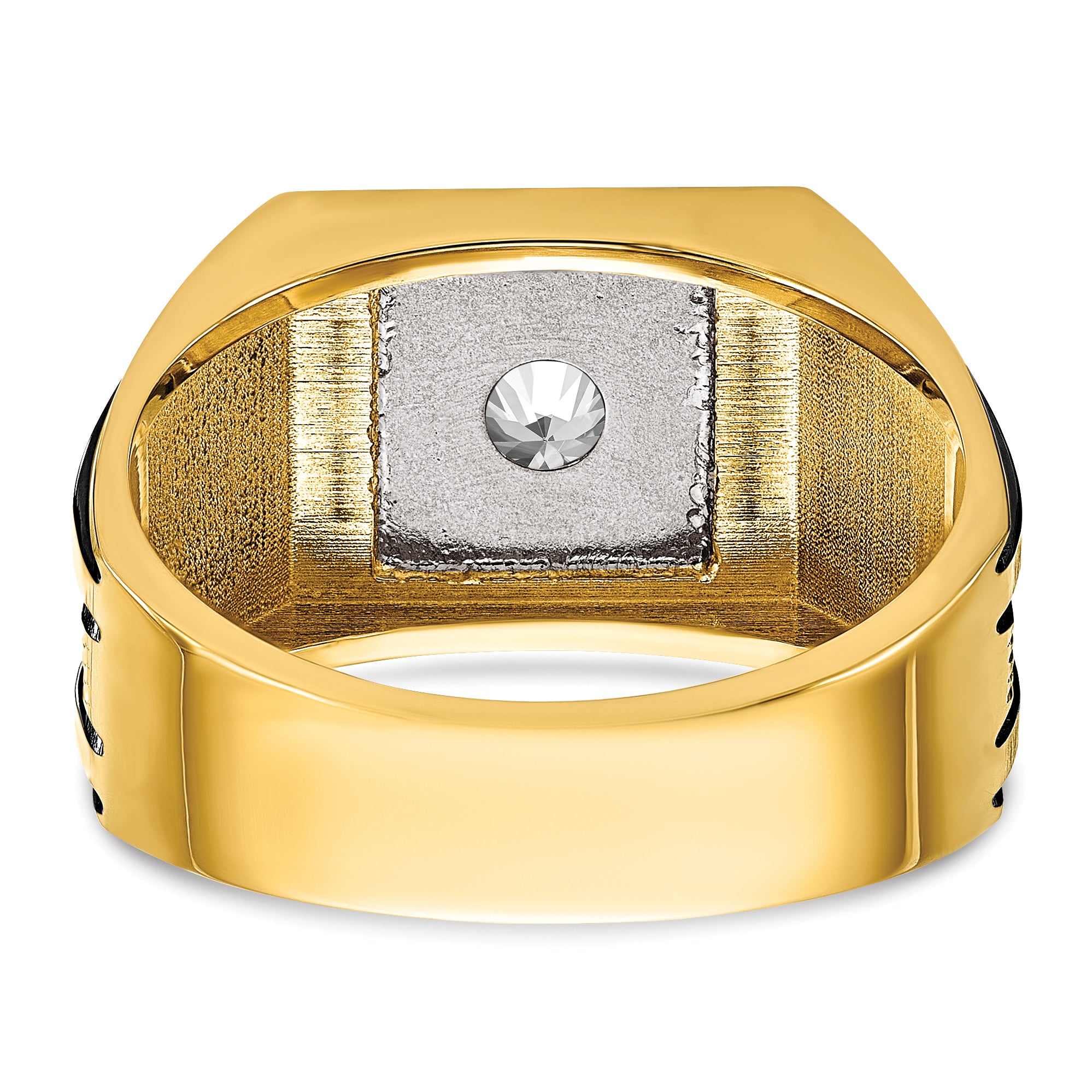 14k Two Tone with Black Rhodium 1 carat Lab Grown Diamond VS/SI+ G+ Complete Polished and Satin Men's Ring