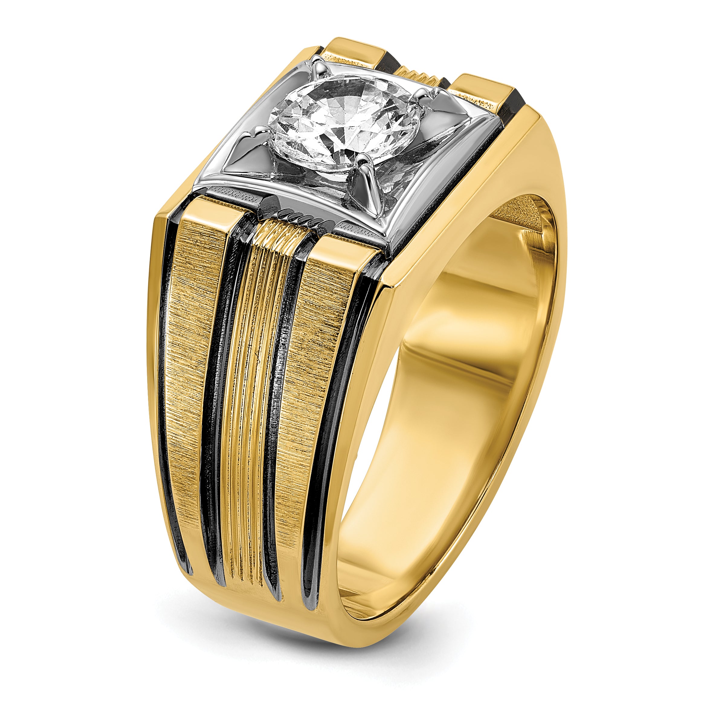 14k Two Tone with Black Rhodium 1 carat Lab Grown Diamond VS/SI+ G+ Complete Polished and Satin Men's Ring