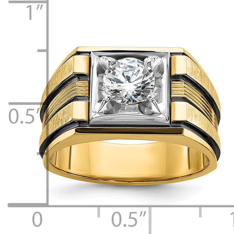 14k Two Tone with Black Rhodium 1 carat Lab Grown Diamond VS/SI+ G+ Complete Polished and Satin Men's Ring