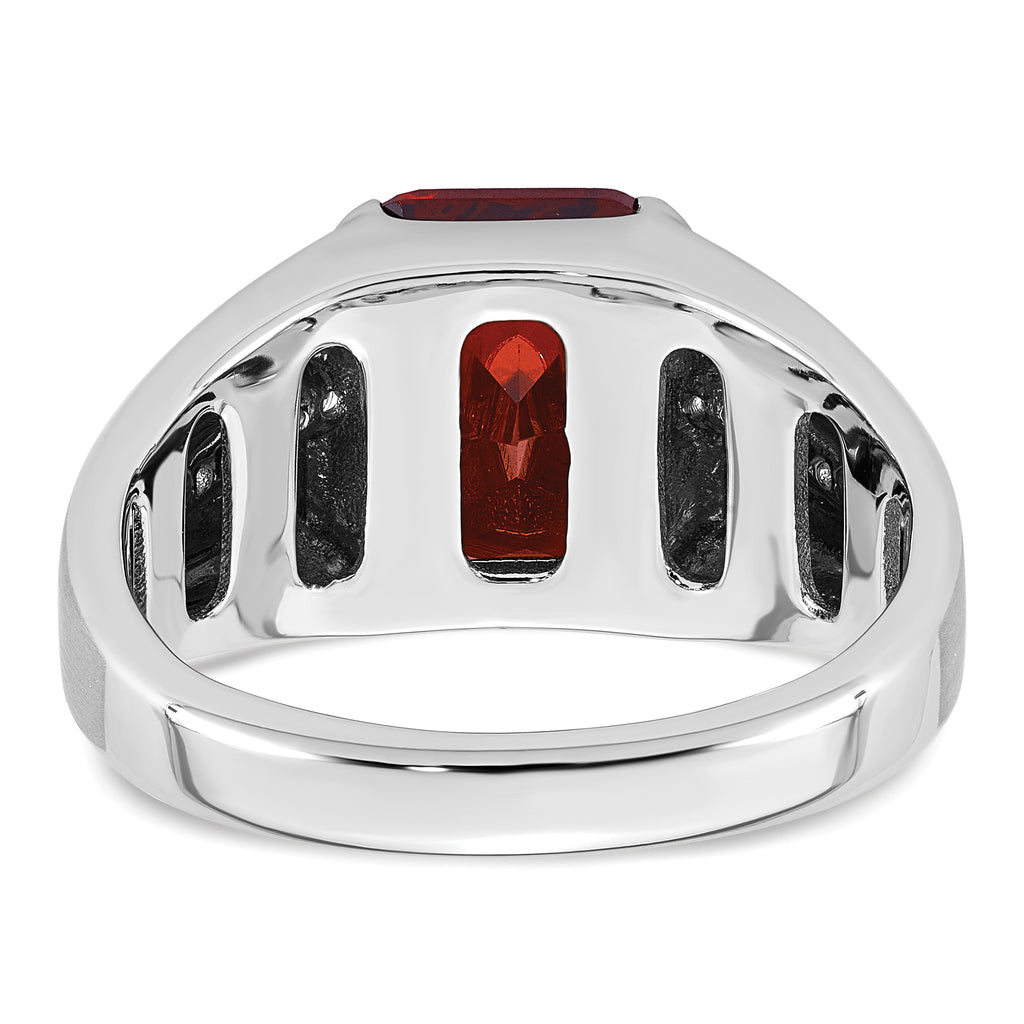 14k White Gold Mens Barrel Lab Created Garnet and 1/10 carat Diamond Complete Ring - Sophia Jewelers