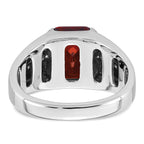 14k White Gold Mens Barrel Lab Created Garnet and 1/10 carat Diamond Complete Ring - Sophia Jewelers