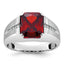 14k White Gold Mens Barrel Lab Created Garnet and 1/10 carat Diamond Complete Ring - Sophia Jewelers