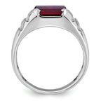 14k White Gold Mens Barrel Lab Created Ruby and 1/5 carat Diamond Complete Ring - Sophia Jewelers