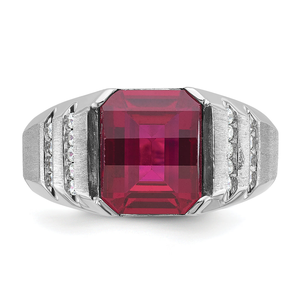 14k White Gold Mens Barrel Gemstone and Diamond Ring Mounting, Mounting Only - Sophia Jewelers