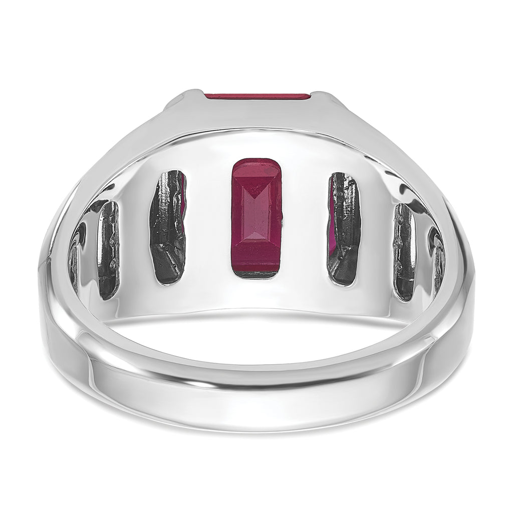 14k White Gold Mens Barrel Lab Created Ruby and 1/5 carat Diamond Complete Ring - Sophia Jewelers