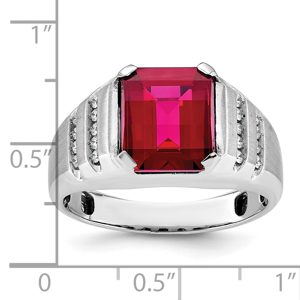 14k White Gold Mens Barrel Gemstone and Diamond Ring Mounting, Mounting Only - Sophia Jewelers