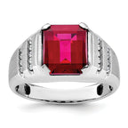 14k White Gold Mens Barrel Gemstone and Diamond Ring Mounting, Mounting Only - Sophia Jewelers