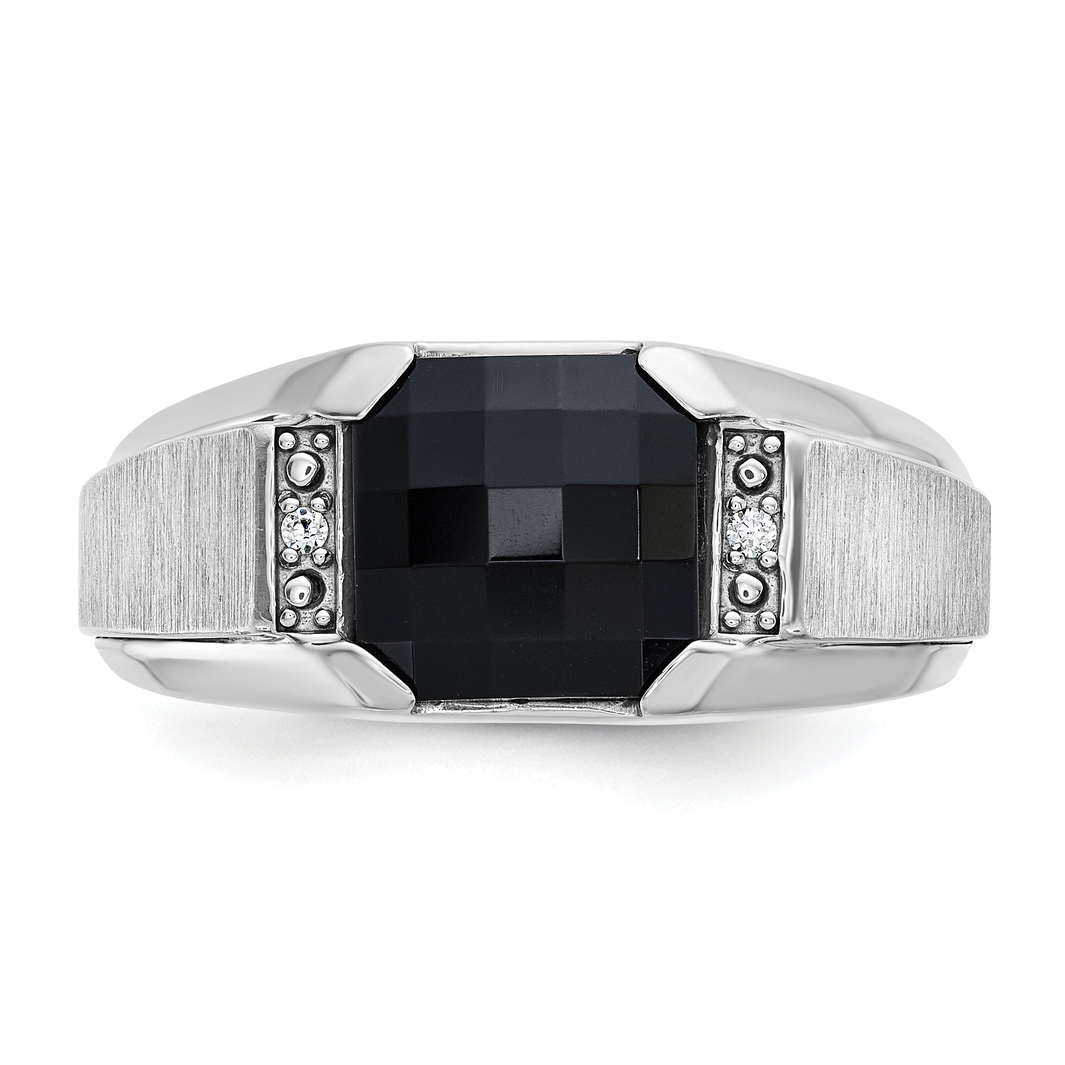14k White Gold Men's Polished and Satin Onyx and .02 Carat AA Quality Diamond Ring - Sophia Jewelers