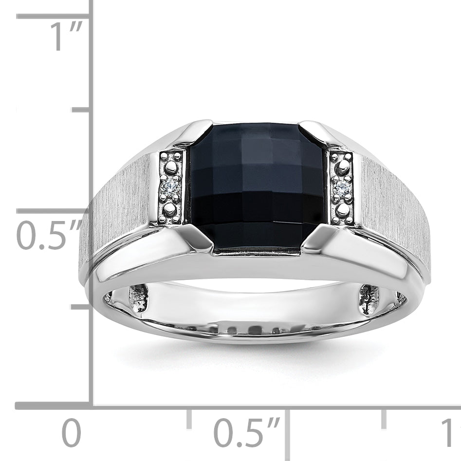 14k White Gold Men's Polished and Satin Onyx and .02 Carat AA Quality Diamond Ring - Sophia Jewelers