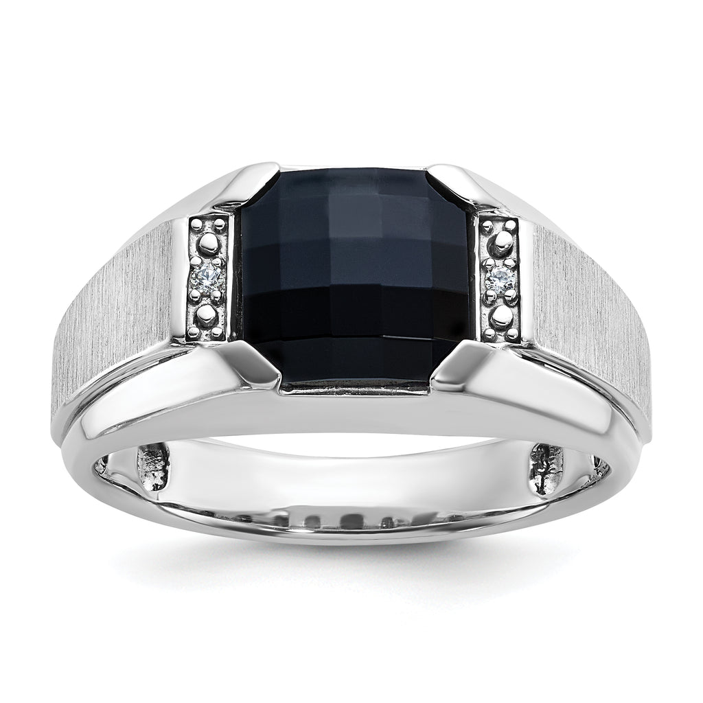 14k White Gold Men's Polished and Satin Onyx and .02 Carat AA Quality Diamond Ring - Sophia Jewelers