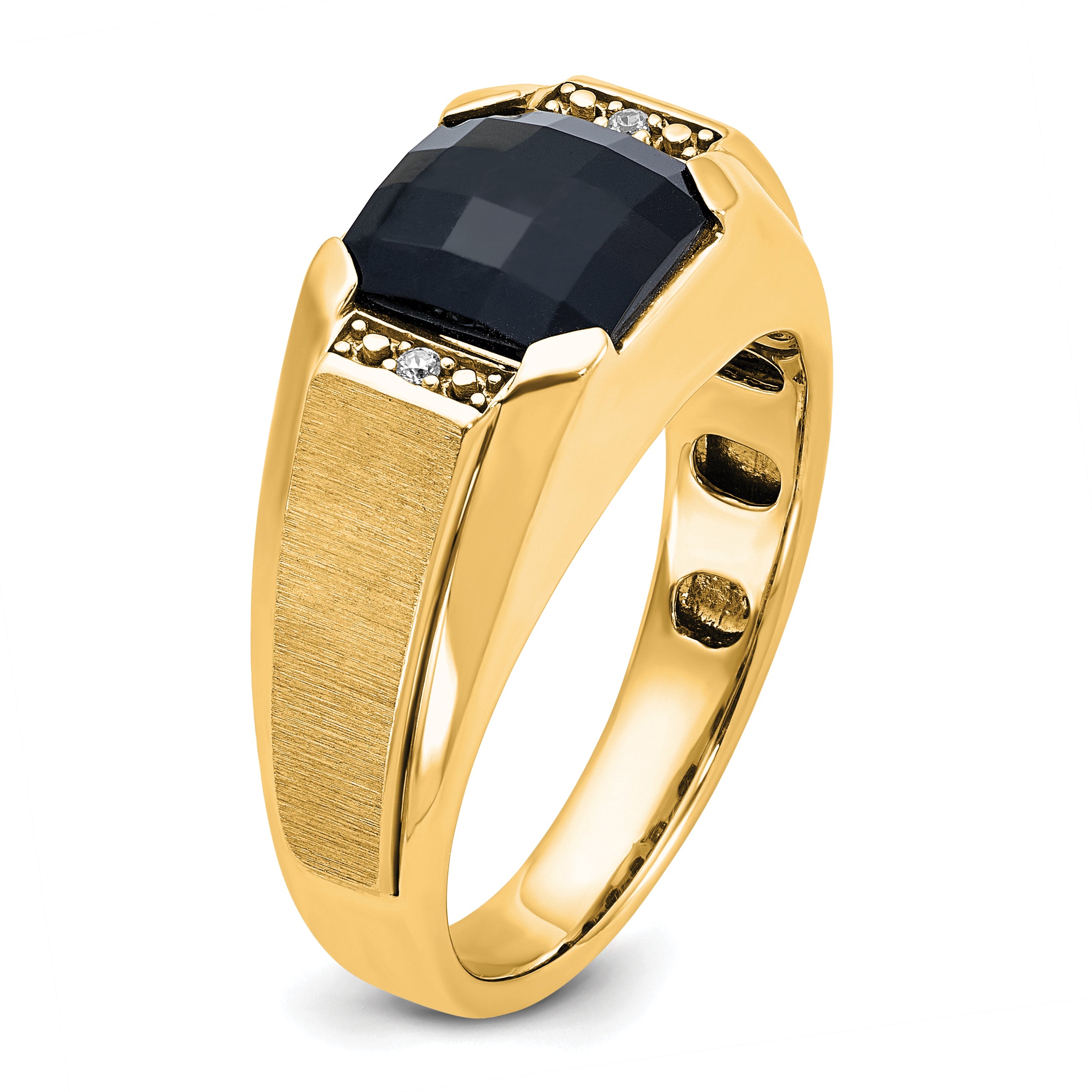 10k Men's Polished and Satin Onyx and .02 Carat A Quality Diamond Ring