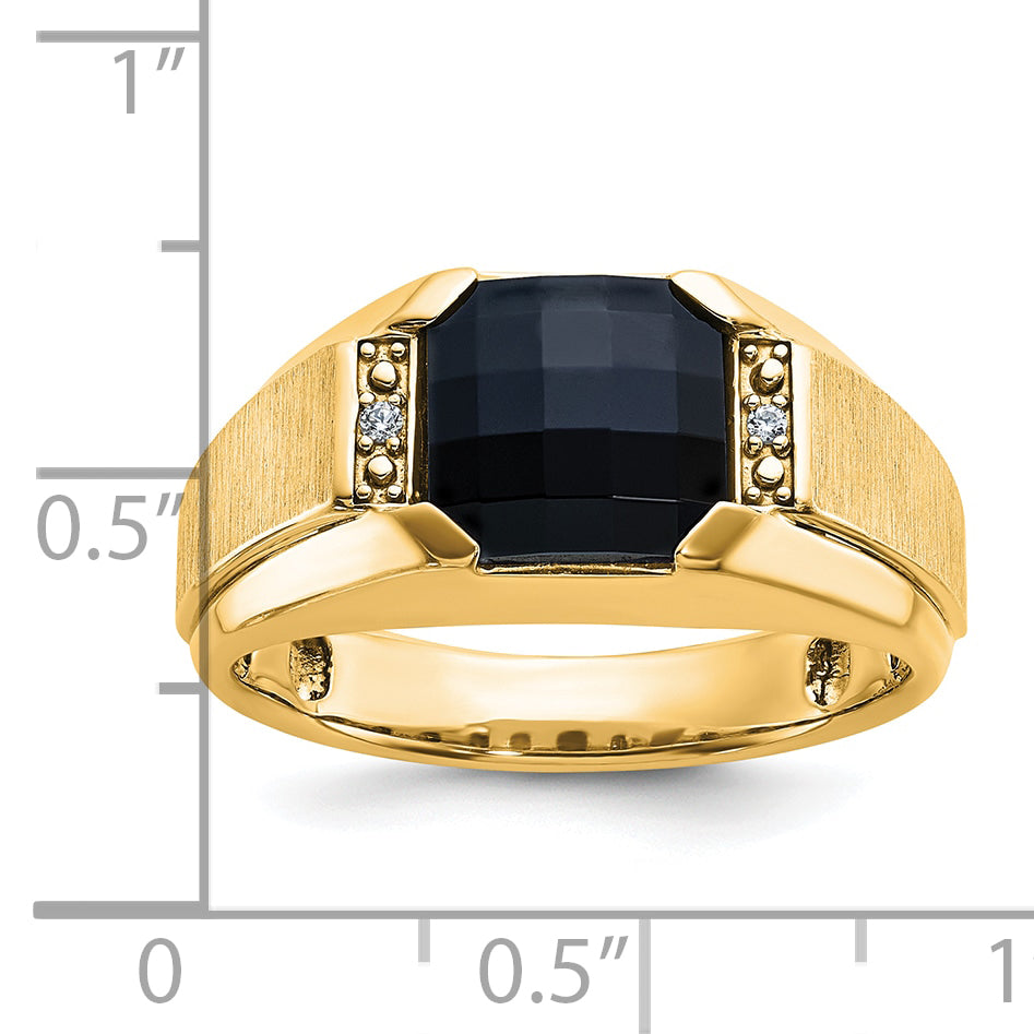 10k Men's Polished and Satin Onyx and .02 Carat A Quality Diamond Ring