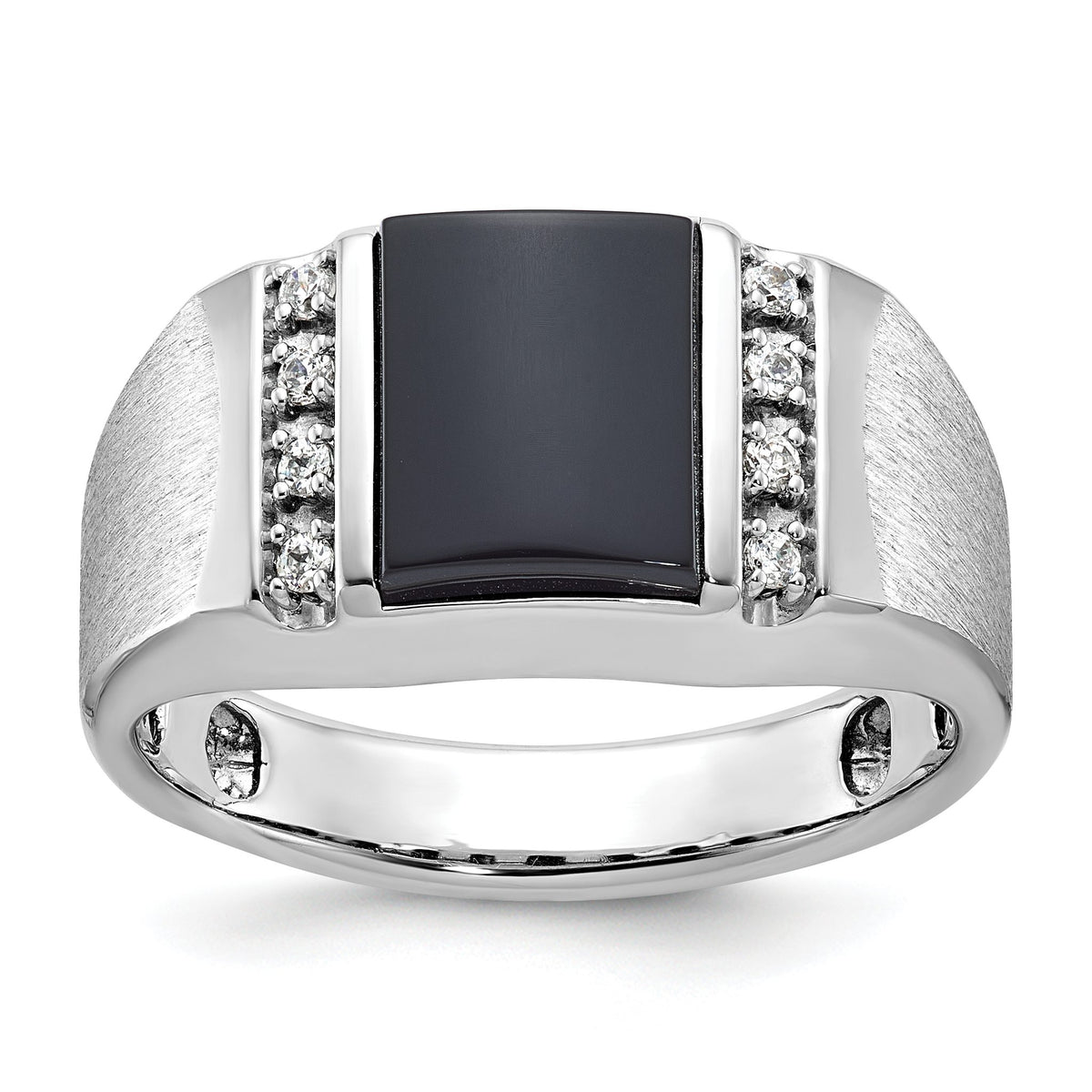 Men's Onyx & Diamond Ring in 10K White Gold, Satin (1/8 ct. tw.), Size 10 - Sophia Jewelers Main image