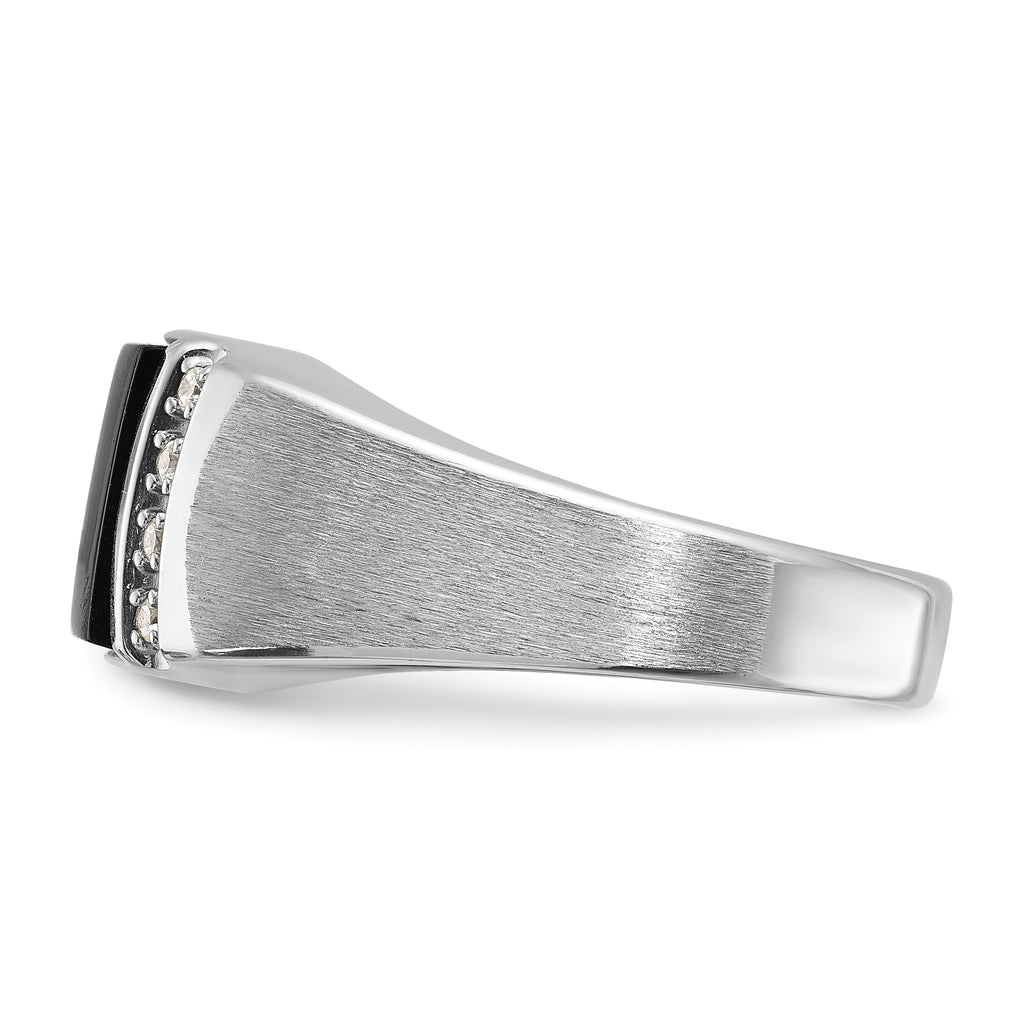 14k White Gold Mens Satin Rectangle Onyx and 1/8 carat Diamond Complete Ring - Sophia Jewelers