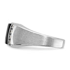 14k White Gold Mens Satin Rectangle Onyx and 1/8 carat Diamond Complete Ring - Sophia Jewelers