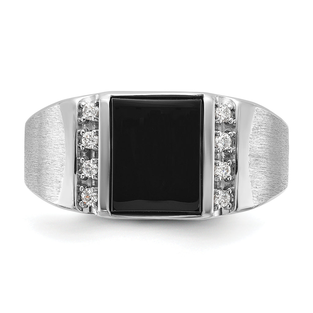 14k White Gold Mens Satin Rectangle Onyx and Diamond Ring Mounting, Mounting Only - Sophia Jewelers