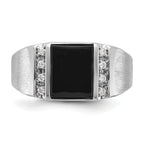 14k White Gold Mens Satin Rectangle Onyx and Diamond Ring Mounting, Mounting Only - Sophia Jewelers