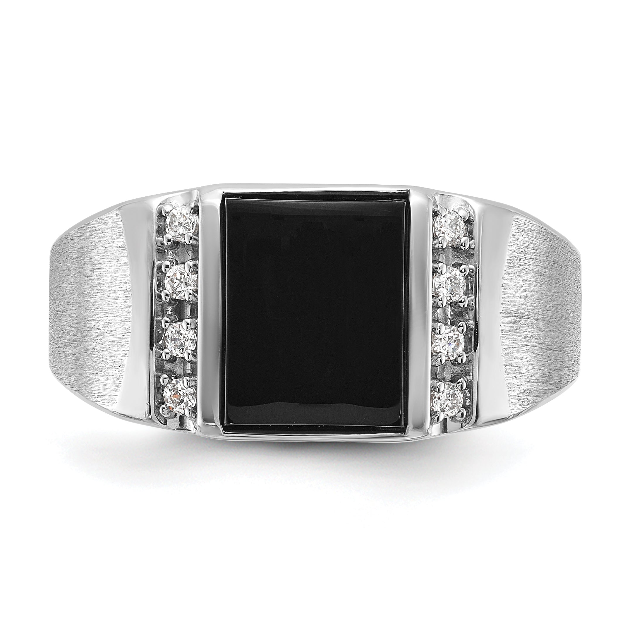 14k White Gold Mens Satin Rectangle Onyx and Diamond Ring Mounting, Mounting Only - Sophia Jewelers