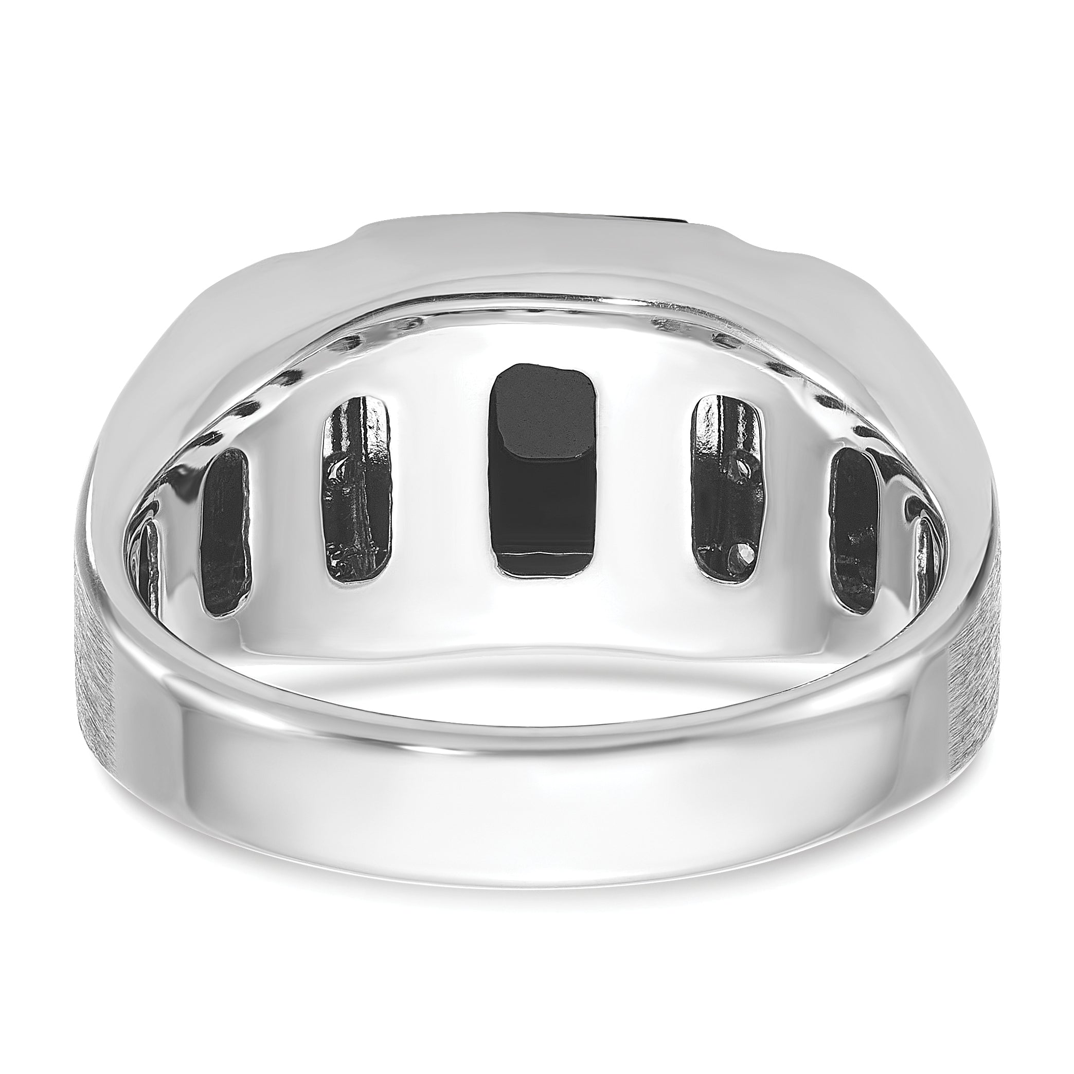 14k White Gold Mens Satin Rectangle Onyx and Diamond Ring Mounting, Mounting Only - Sophia Jewelers