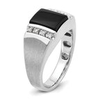 14k White Gold Mens Satin Rectangle Onyx and 1/8 carat Diamond Complete Ring - Sophia Jewelers