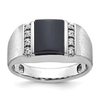 14k White Gold Mens Satin Rectangle Onyx and 1/8 carat Diamond Complete Ring - Sophia Jewelers