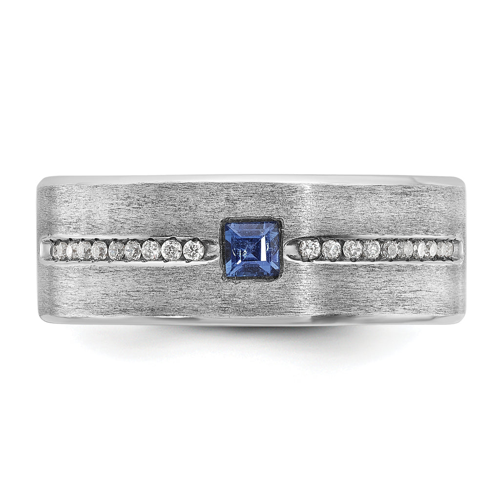 14k White Gold Mens Satin Sapphire/Diamond Ring Mounting, Mounting Only - Sophia Jewelers