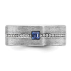 14k White Gold Mens Satin Sapphire/Diamond Ring Mounting, Mounting Only - Sophia Jewelers