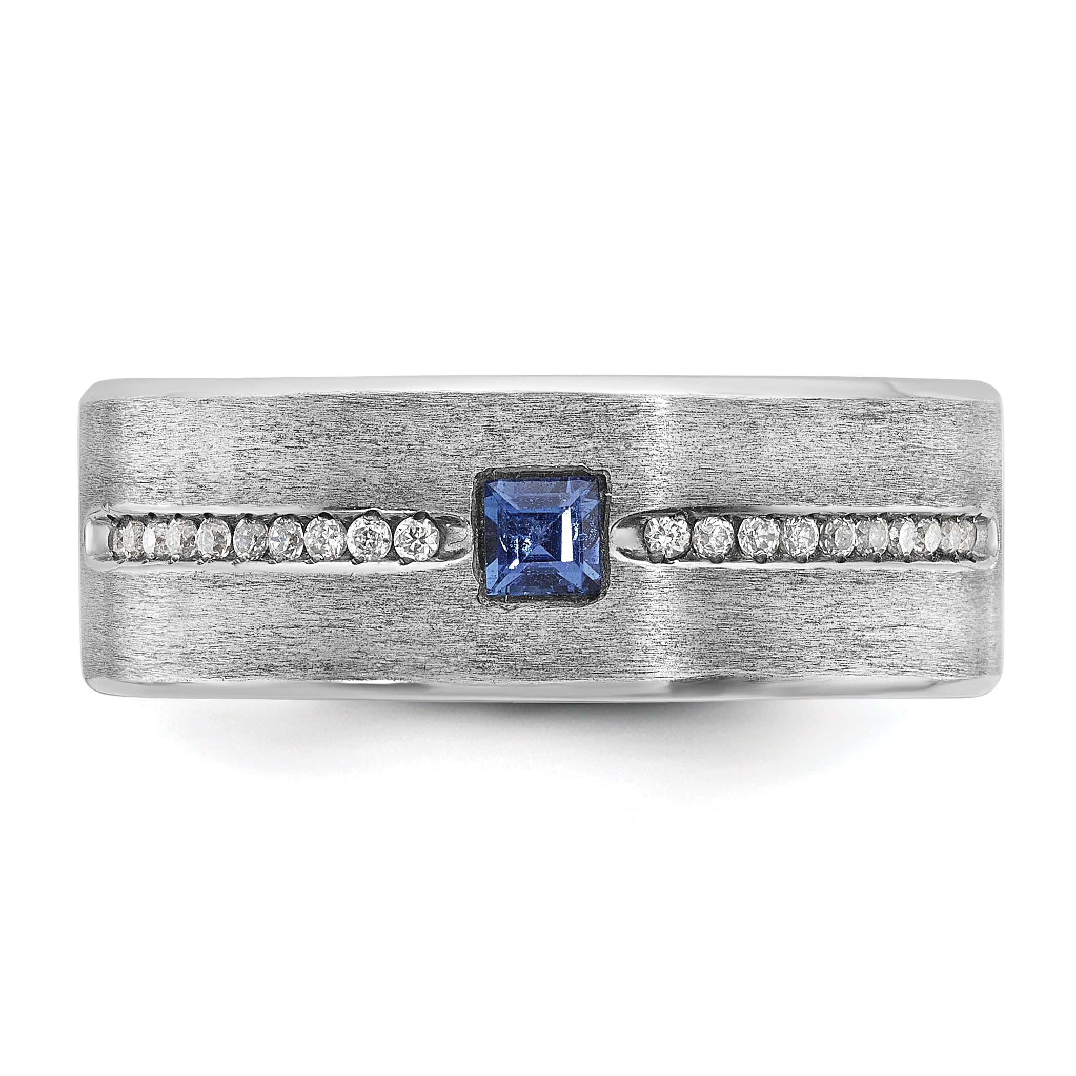 14k White Gold Mens Satin Sapphire/Diamond Ring Mounting, Mounting Only - Sophia Jewelers