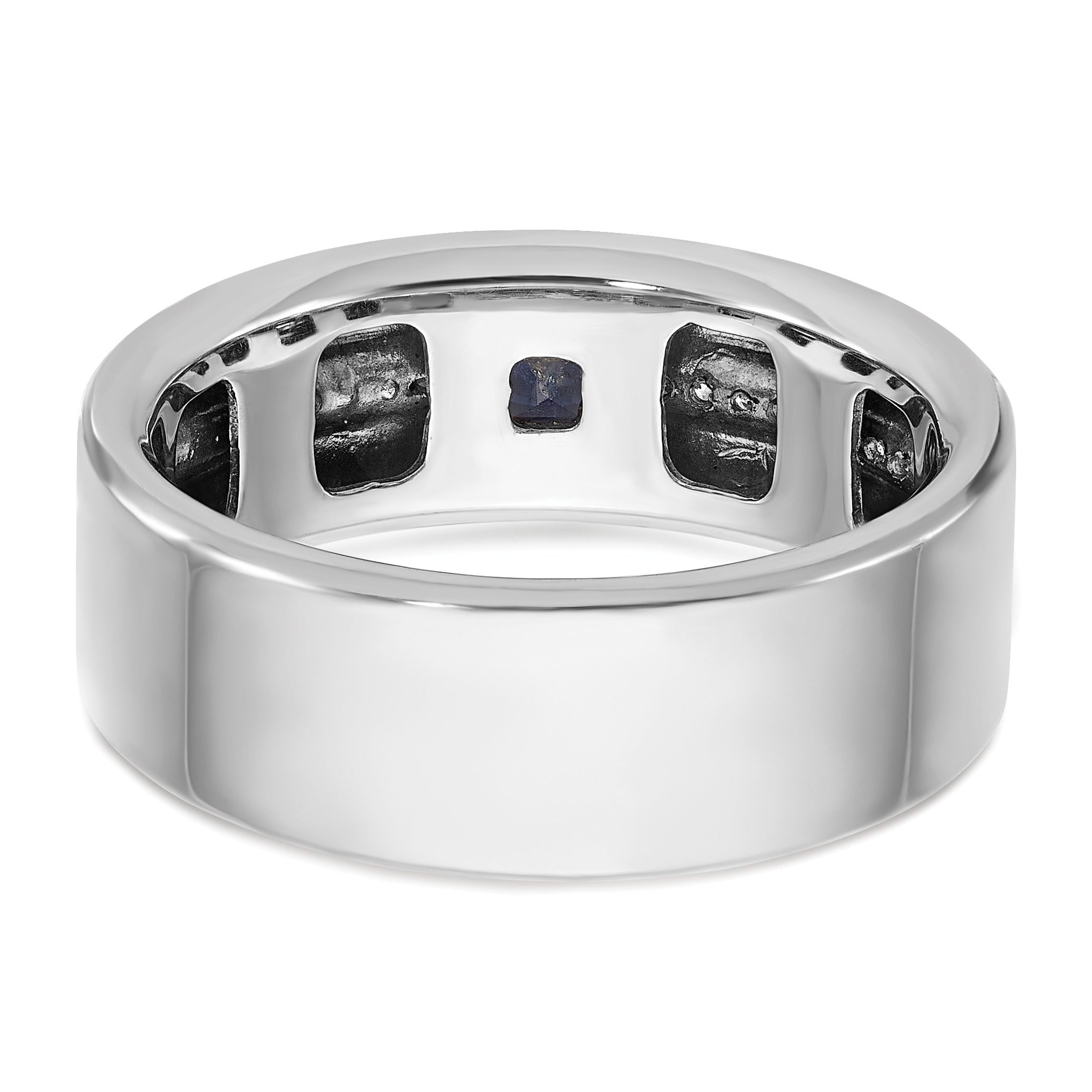 14k White Gold Mens Satin Lab Created Sapphire and 1/8 carat Diamond Complete Ring - Sophia Jewelers