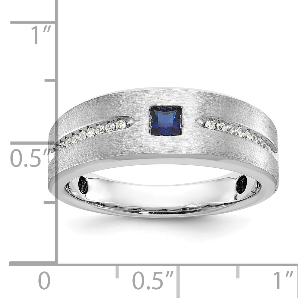 14k White Gold Mens Satin Sapphire/Diamond Ring Mounting, Mounting Only - Sophia Jewelers