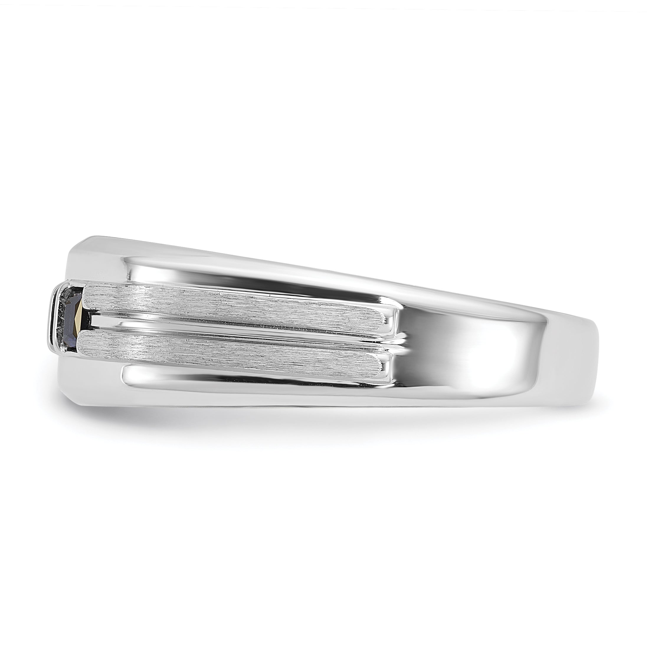 14k White Gold Men's Polished Satin and Grooved Square 1/6 Carat AA Quality Diamond and Lab Created - Sophia Jewelers