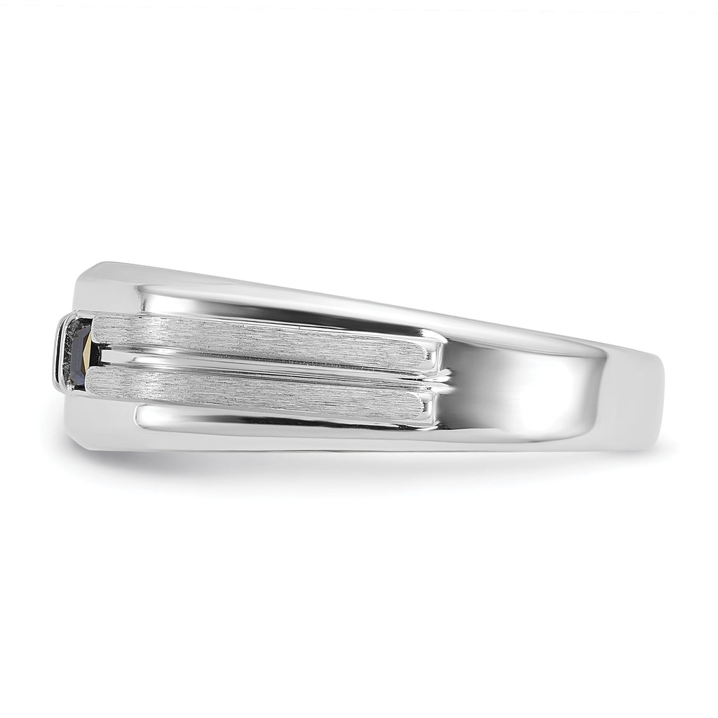 14k White Gold Men's Polished Satin and Grooved Square 3-Stone Ring Mounting, Mounting Only - Sophia Jewelers