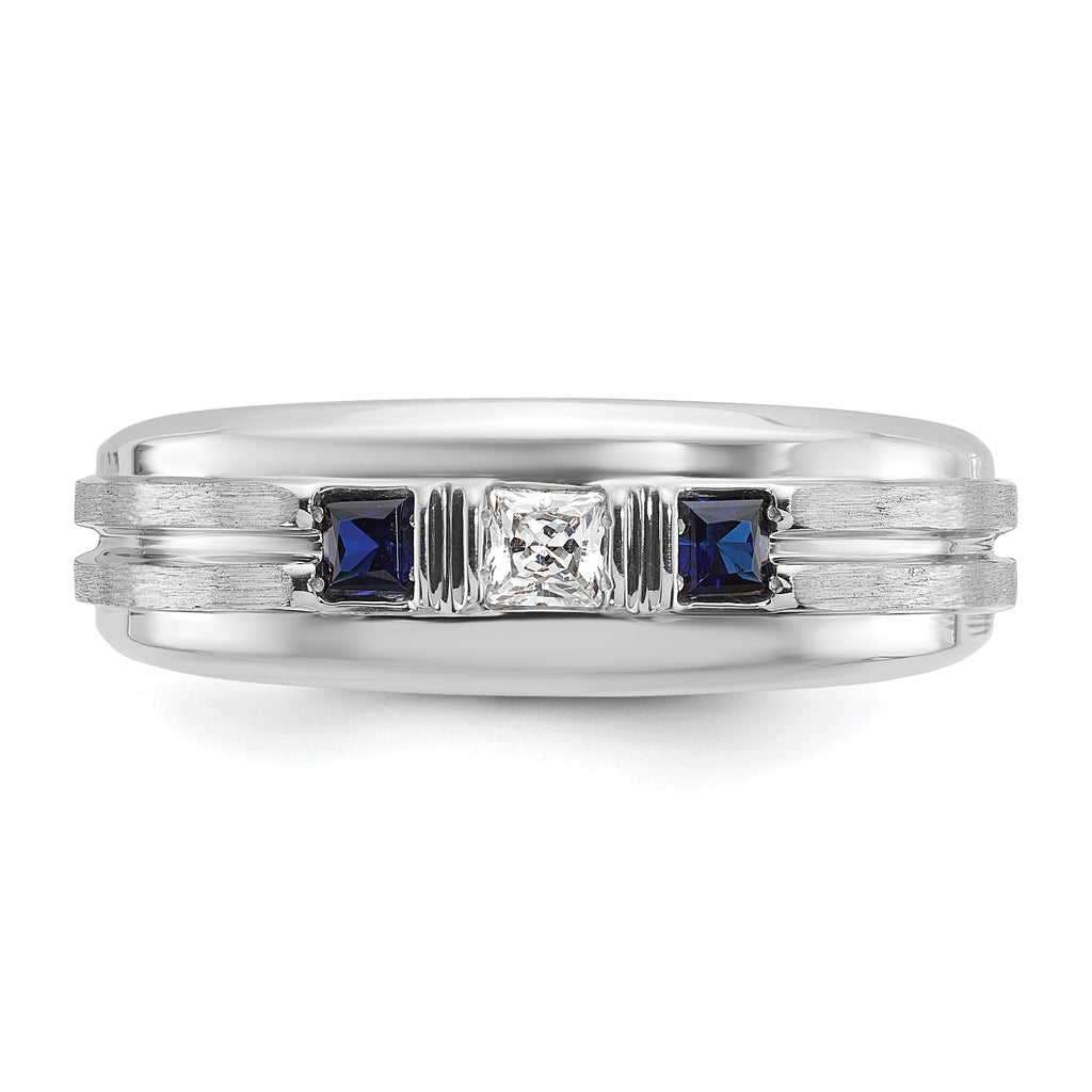 14k White Gold Men's Polished Satin and Grooved Square 3-Stone Ring Mounting, Mounting Only - Sophia Jewelers