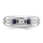 14k White Gold Men's Polished Satin and Grooved Square 1/6 Carat AA Quality Diamond and Lab Created - Sophia Jewelers