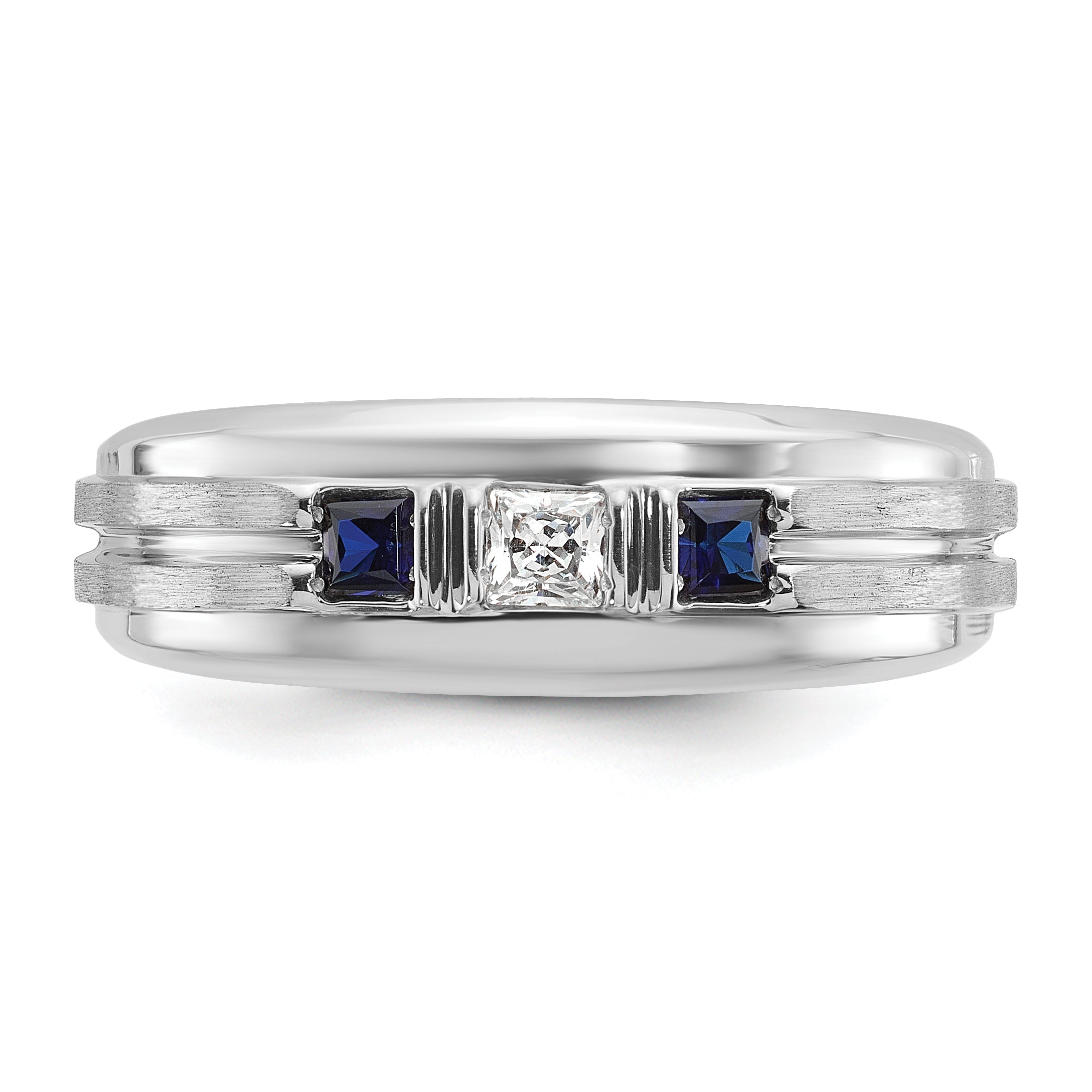 14k White Gold Men's Polished Satin and Grooved Square 1/6 Carat AA Quality Diamond and Lab Created - Sophia Jewelers