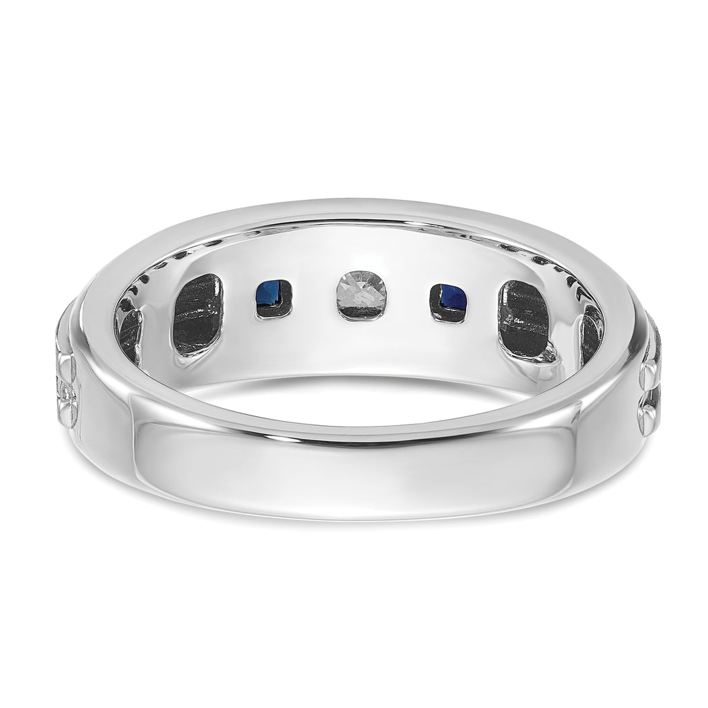 14k White Gold Men's Polished Satin and Grooved Square 1/6 Carat AA Quality Diamond and Lab Created - Sophia Jewelers