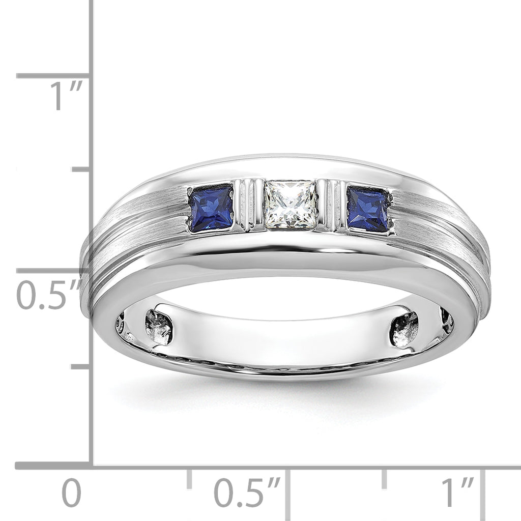 14k White Gold Men's Polished Satin and Grooved Square 3-Stone Ring Mounting, Mounting Only - Sophia Jewelers