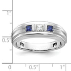 14k White Gold Men's Polished Satin and Grooved Square 1/6 Carat AA Quality Diamond and Lab Created - Sophia Jewelers