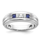 14k White Gold Men's Polished Satin and Grooved Square 3-Stone Ring Mounting, Mounting Only - Sophia Jewelers