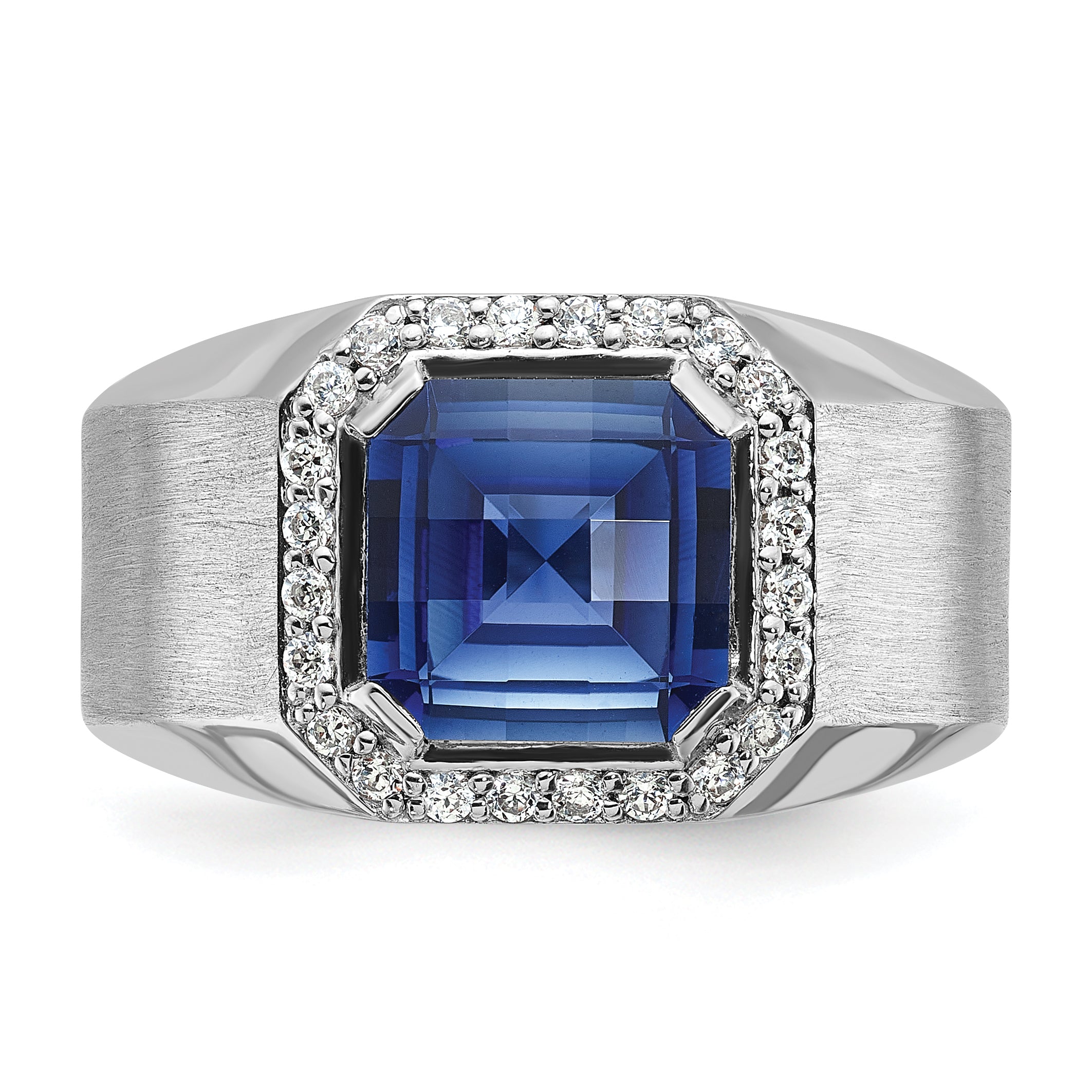 10k White Gold Men's Cr. Sapphire and Diamond Complete Ring
