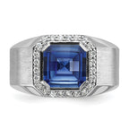 10k White Gold Men's Cr. Sapphire and Diamond Complete Ring